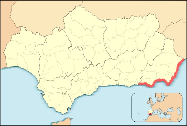 De kustlijn die de Costa de Almeria vormt